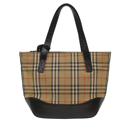 Burberry Nova Check Hand Bag Nylon Leather Beige Auth 49617