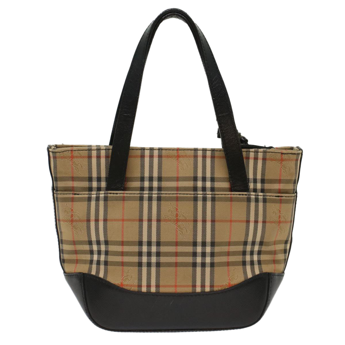Burberry Nova Check Hand Bag Nylon Leather Beige Auth 49617