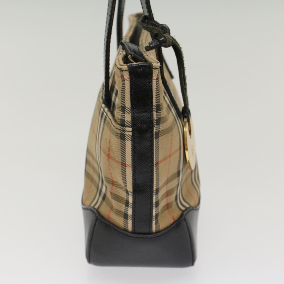 Burberry Nova Check Hand Bag Nylon Leather Beige Auth 49617