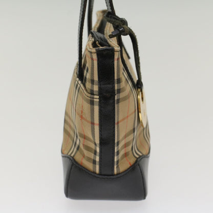 Burberry Nova Check Hand Bag Nylon Leather Beige Auth 49617