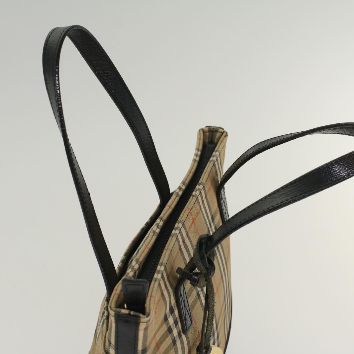 Burberry Nova Check Hand Bag Nylon Leather Beige Auth 49617