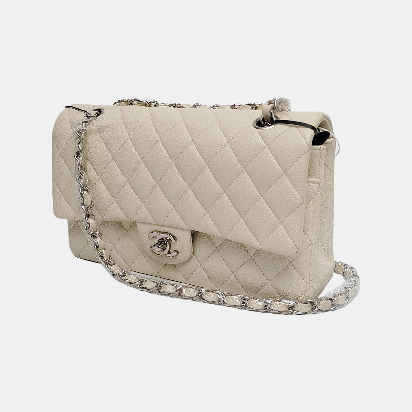 Chanel Classic Flap Medium White Caviar Leather Silver Hardware