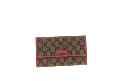 Gucci GG Supreme and Pink Leather Long Flap Wallet