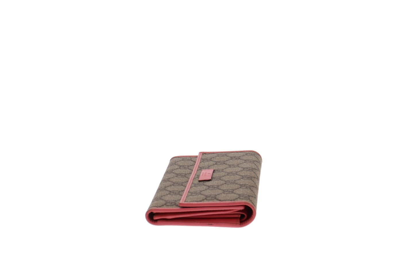 Gucci GG Supreme and Pink Leather Long Flap Wallet