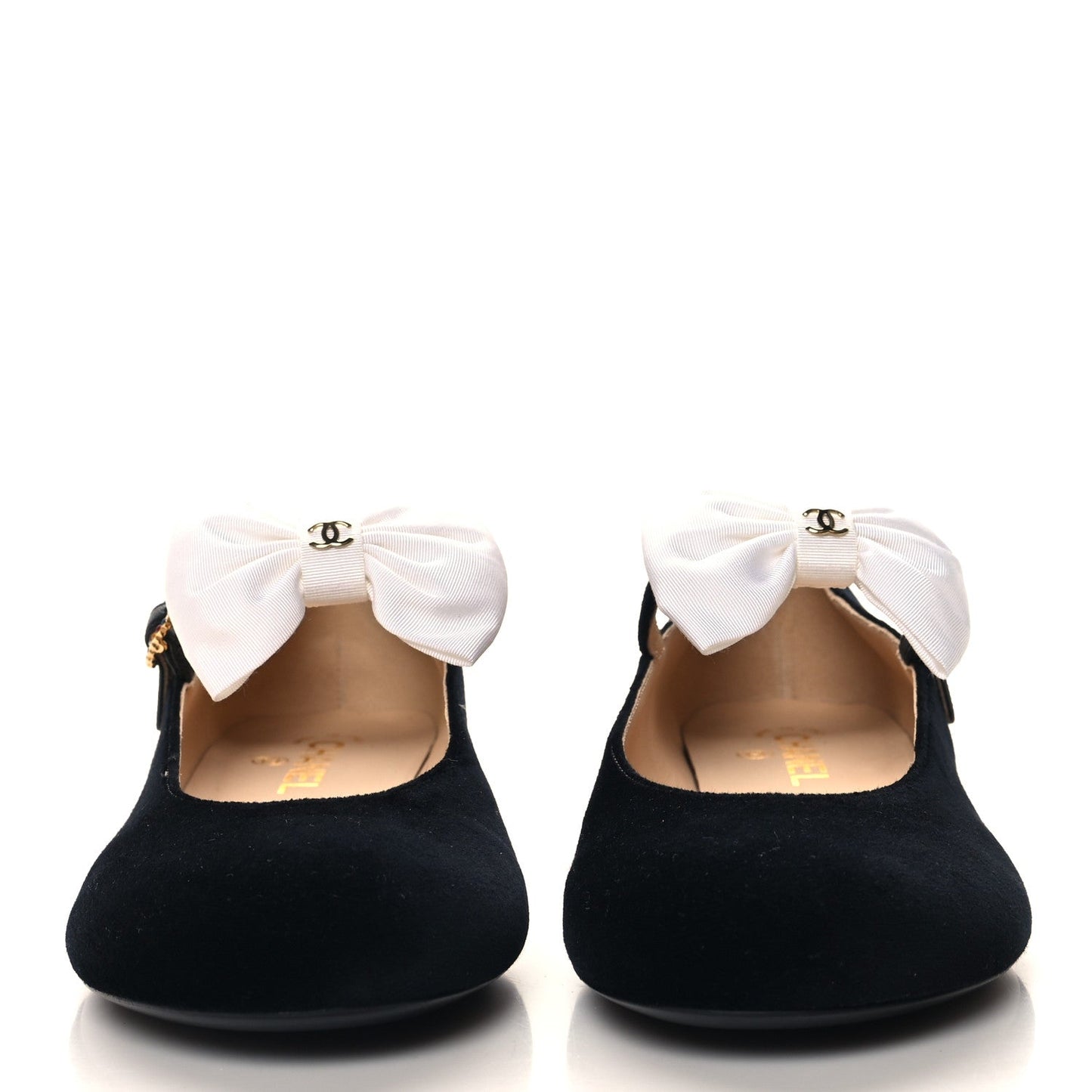 Velvet Grosgrain Bow Mary Jane Flats 40 Black White