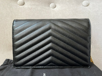 Yves Saint Laurent (YSL) Black Cassandra Envelope Chain Wallet