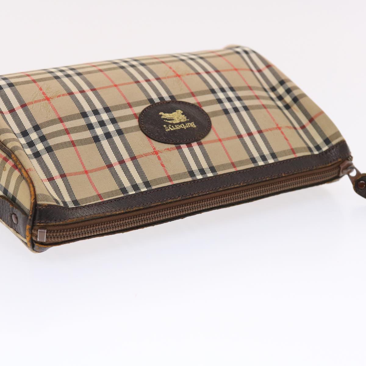 BurberrySs Nova Check Clutch Bag Canvas Leather Beige Brown Auth 49771