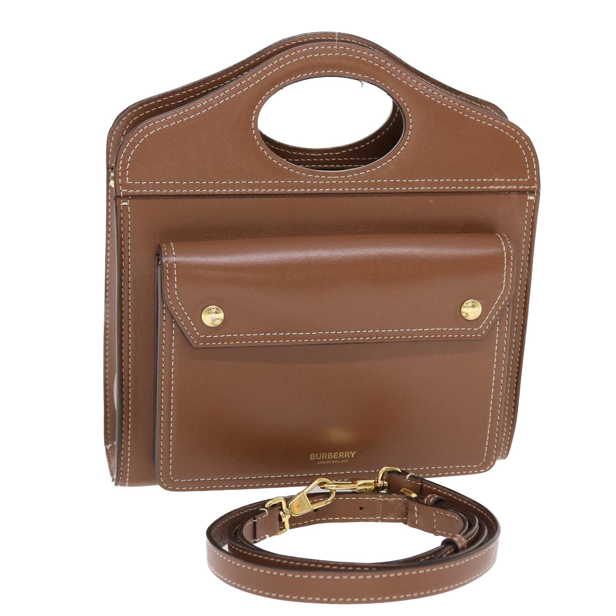 Burberry Hand Bag Topstitch leather 2way Brown Auth 49937