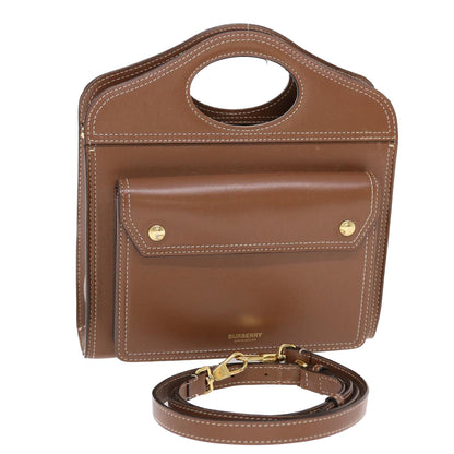 Burberry Hand Bag Topstitch leather 2way Brown Auth 49937