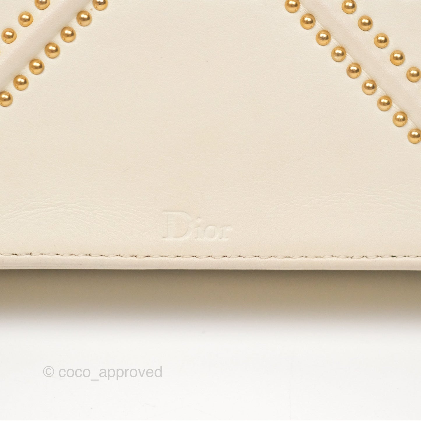 Christian Dior Diorama Wallet on Chain in White Calfskin Studded Gold