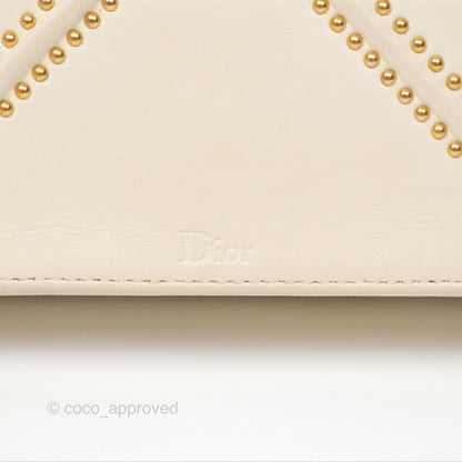 Christian Dior Diorama Wallet on Chain in White Calfskin Studded Gold