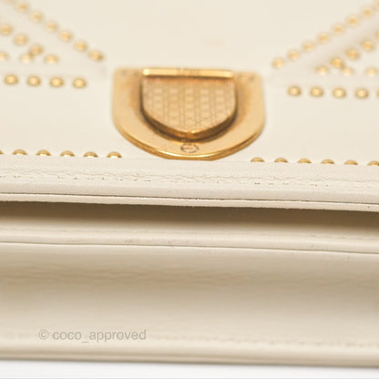 Christian Dior Diorama Wallet on Chain in White Calfskin Studded Gold