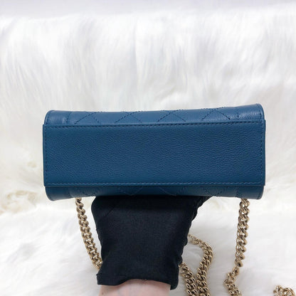 Grained Calfskin Stitched Mini Label Click Shopper Tote in Blue