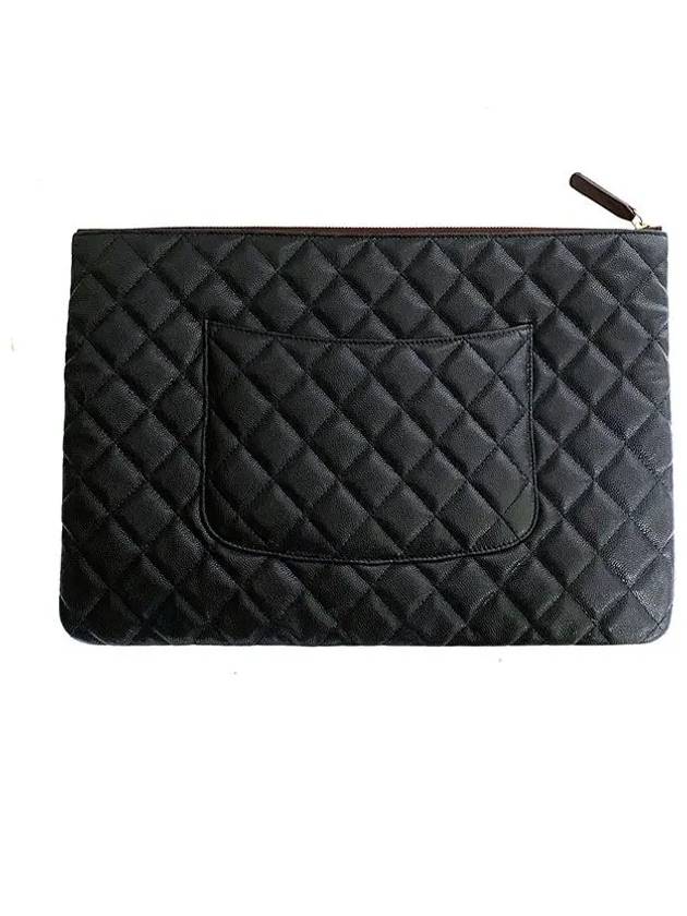 Large Classic Pouch Grained Calfskin Gold Black Chanel