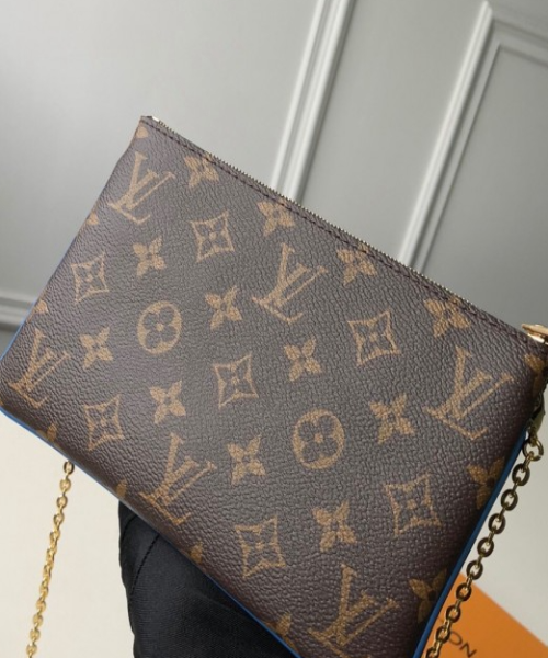 Louis Vuitton Pochette Double Zip Monogram Canvas Blue Blooming Flowers