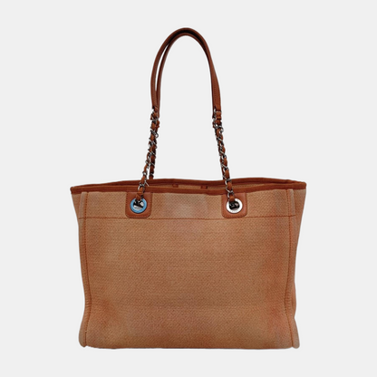 Chanel Deauville Tote Light Orange Denim Leather Trim Small 32cm