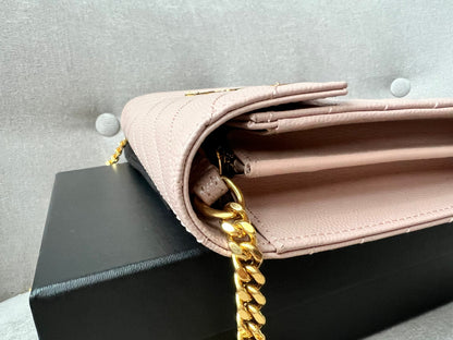 Yves Saint Laurent (YSL) Pale Pink Envelope Chain Wallet