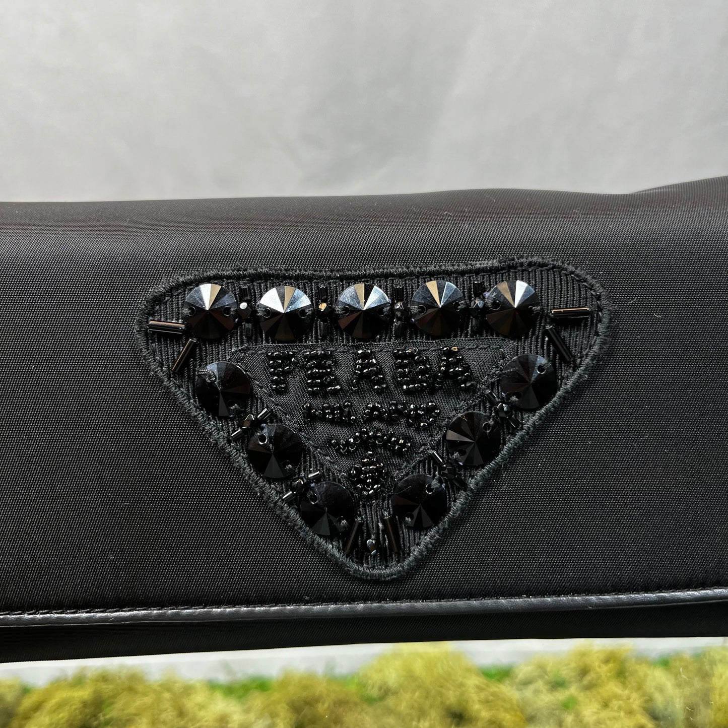 Prada Black Tessuto Nylon Beaded Wallet on Chain