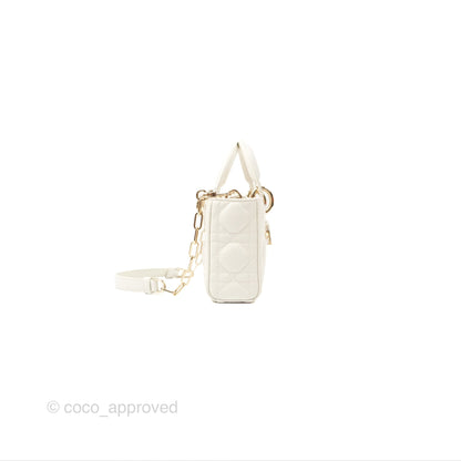 Dior Small Lady D-Joy Bag Ivory White Lambskin Cannage Gold Hardware