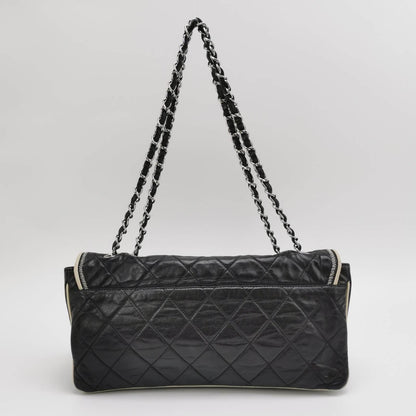 Chanel East West Mademoiselle Flap Bag 2008 Medium Black Leather Shoulder Bag