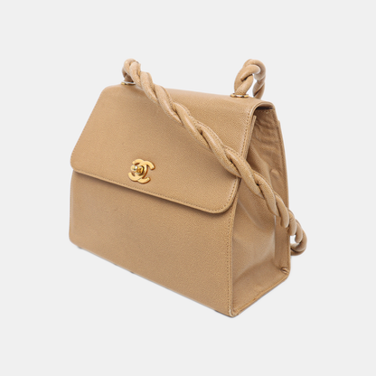 Chanel Braided CC Turn-lock Flap Bag Beige Caviar Leather