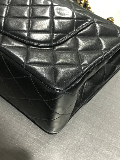Vintage Lambskin Double Flap M/L with GHW In black