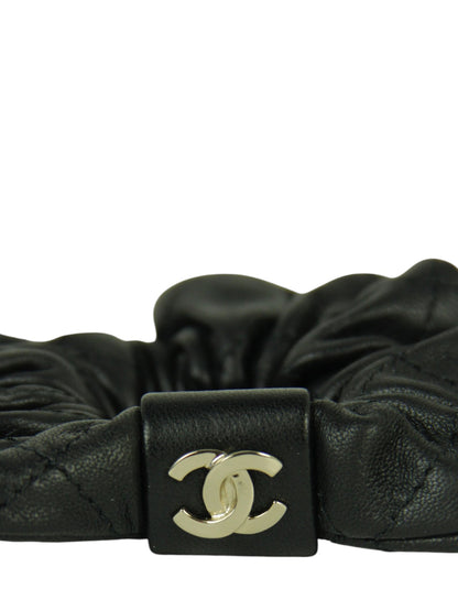 Chanel '21 Black Lambskin Quilted CC Hair Scrunchie