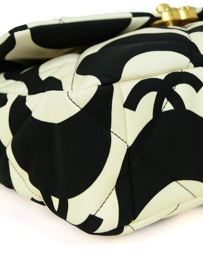 Chanel 2021 Black/ Ecru Fabric CC Printed Large 19 Flap Bag