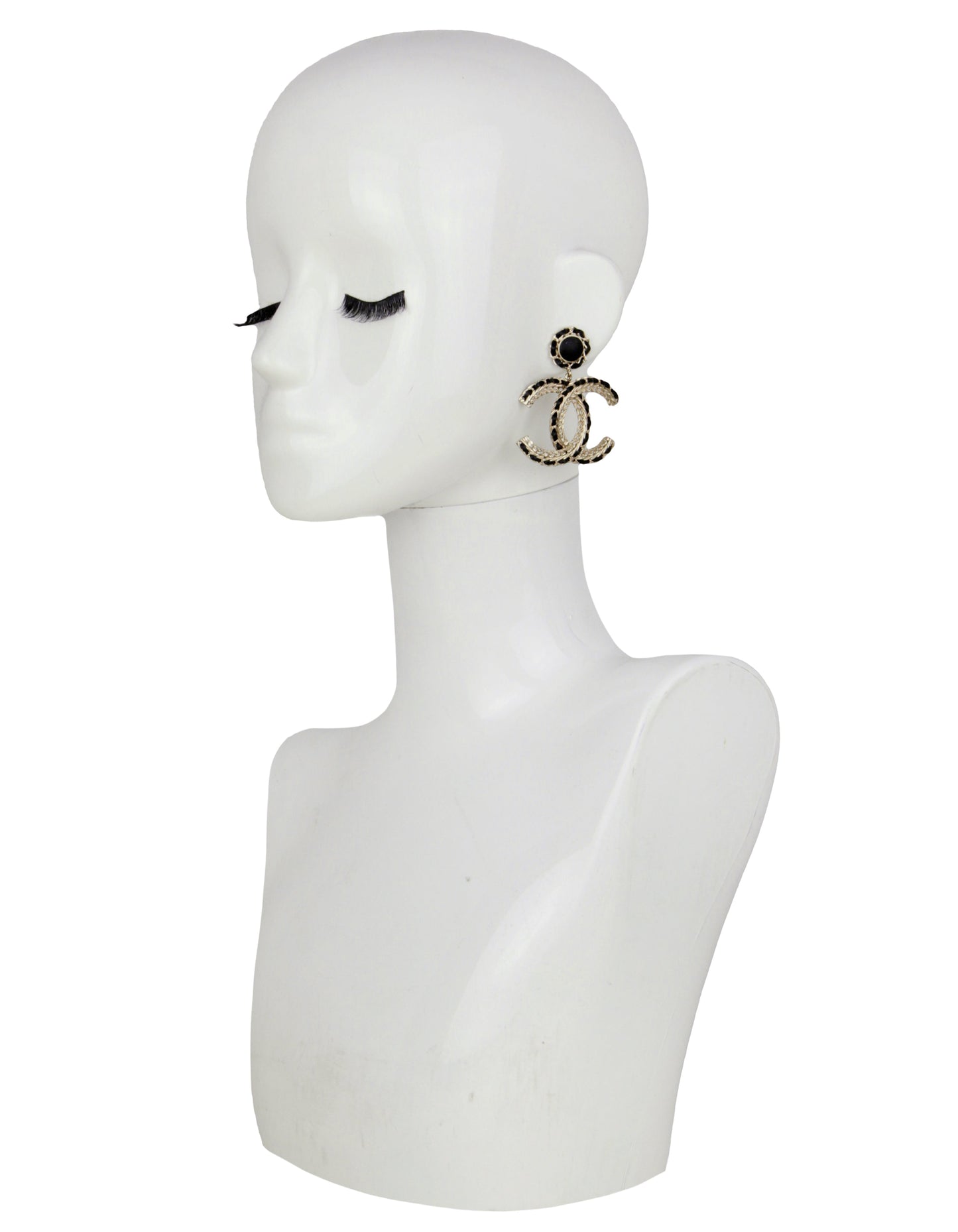 Chanel 2022 Gold/Black Leather Large hanging CC Earrings