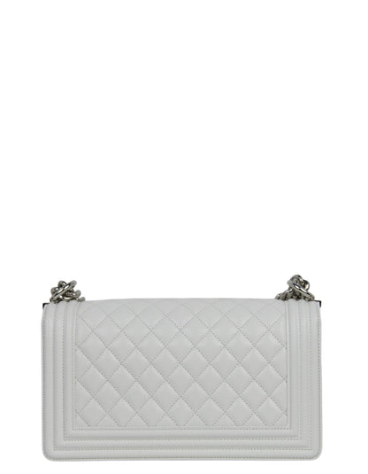 Chanel 25C NEW White Caviar Medium Boy Bag