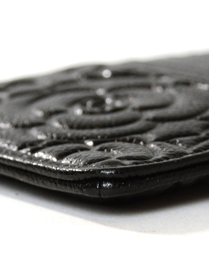 Chanel Black Caviar Camellia Embossed Classic Flat Wallet iPhone Pouch