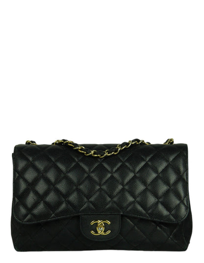 Chanel Black Caviar Leather Single Flap Jumbo Classic Bag