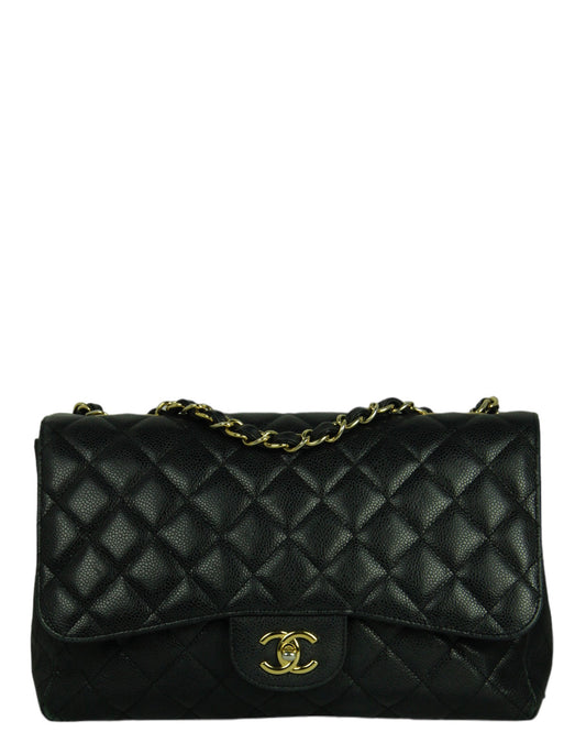 Chanel Black Caviar Leather Single Flap Jumbo Classic Bag
