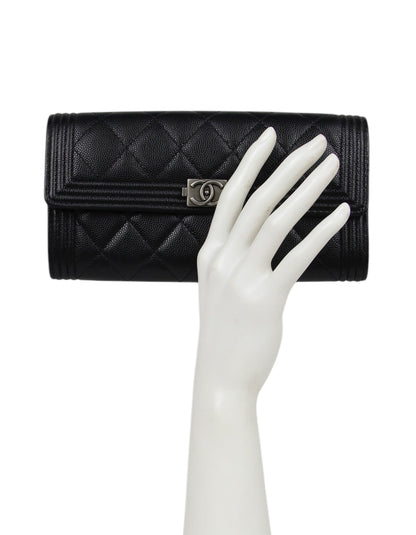 Chanel Black Quilted Large Boy Gusset Flap Wallet