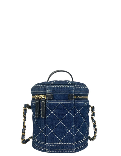 Chanel Denim Quilted CC Vanity Case w/ Strap