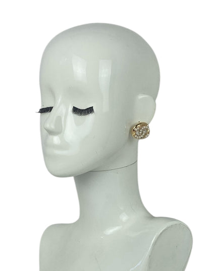 Chanel Metal Pearl CC Pierced Earrings