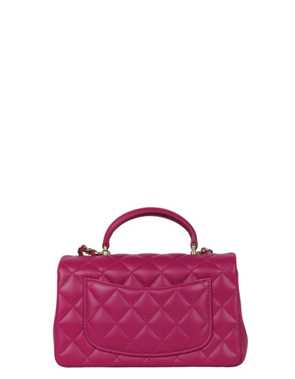 Chanel NWT '24 Fuchsia Lambskin Quilted Mini Top Handle Rectangular Flap