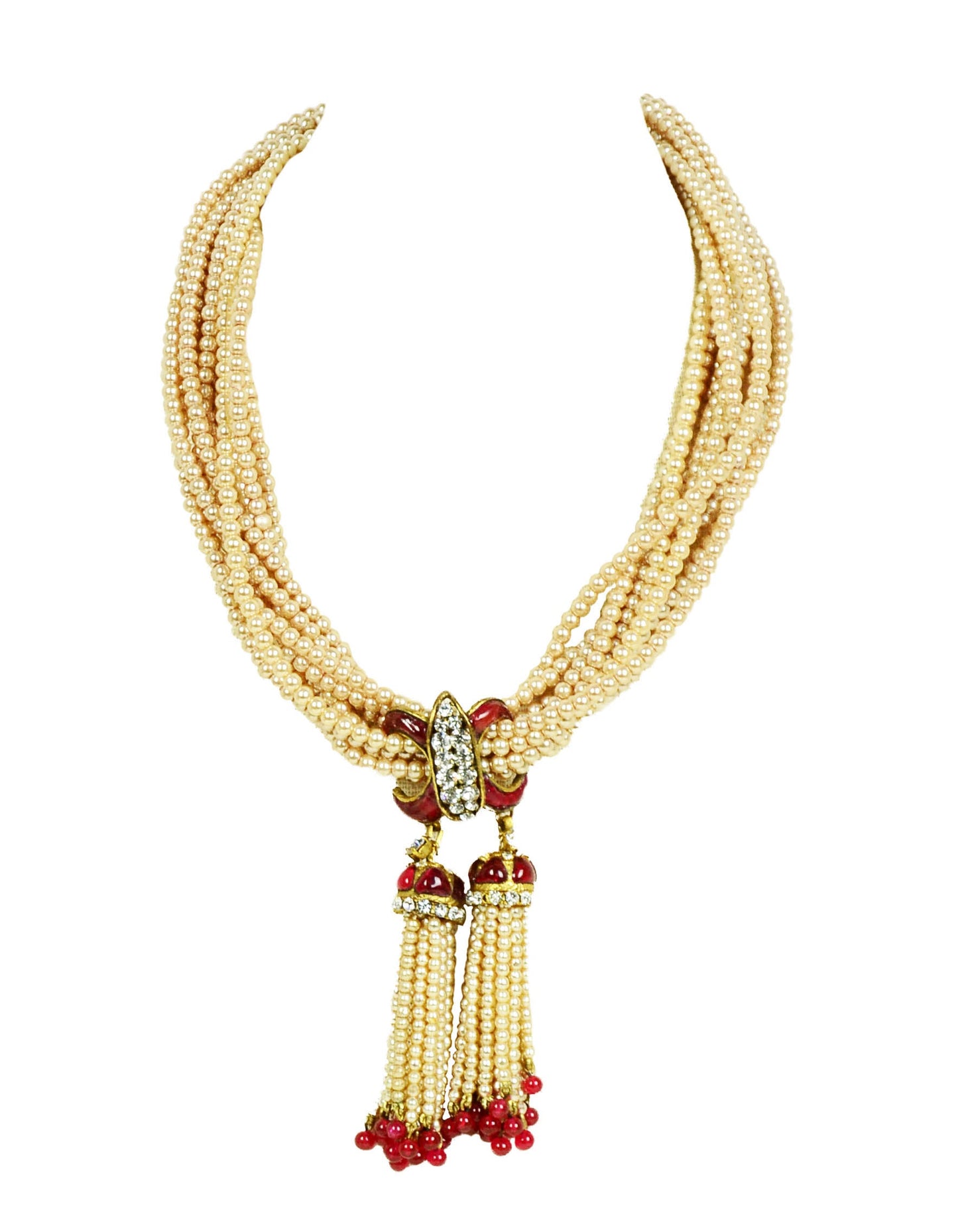 Chanel Vintage 1983 Faux Pearl Necklace w. Double Tassel