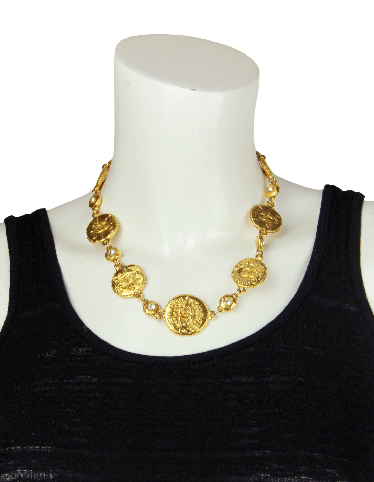 Chanel Vintage Goldtone CC Coin Choker Necklace w. Crystals