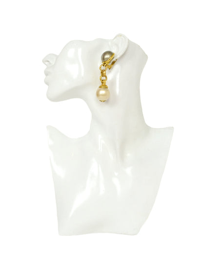 Chanel Grey/Ivory Faux Pearl Goldtone Clip Earrings