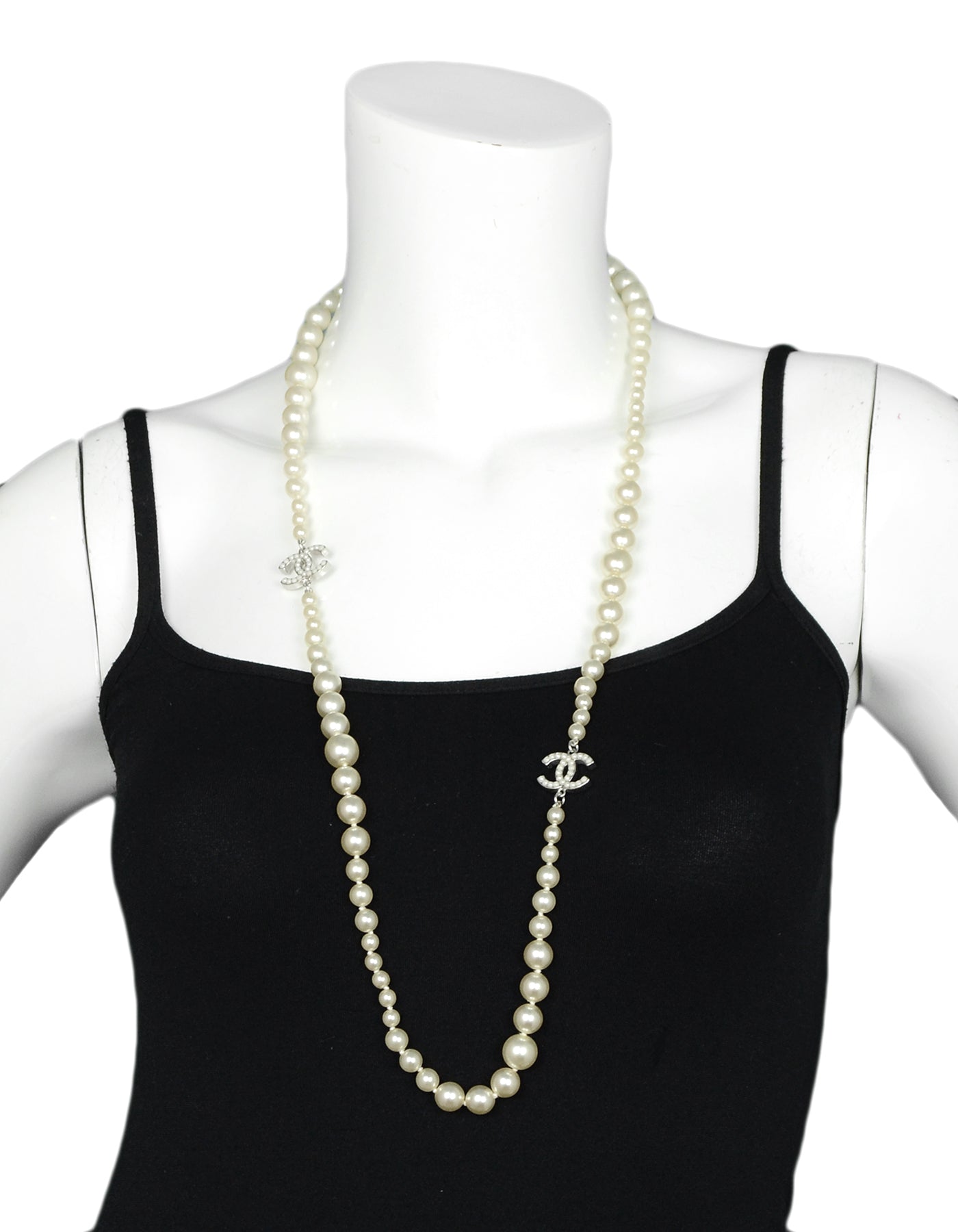 Chanel Graduated Faux Pearl CC Necklace 35"