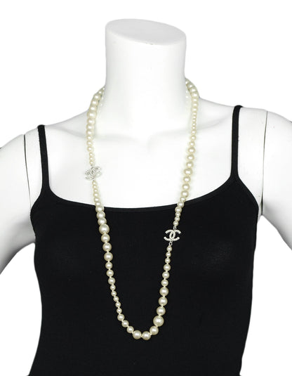 Chanel Graduated Faux Pearl CC Necklace 35"