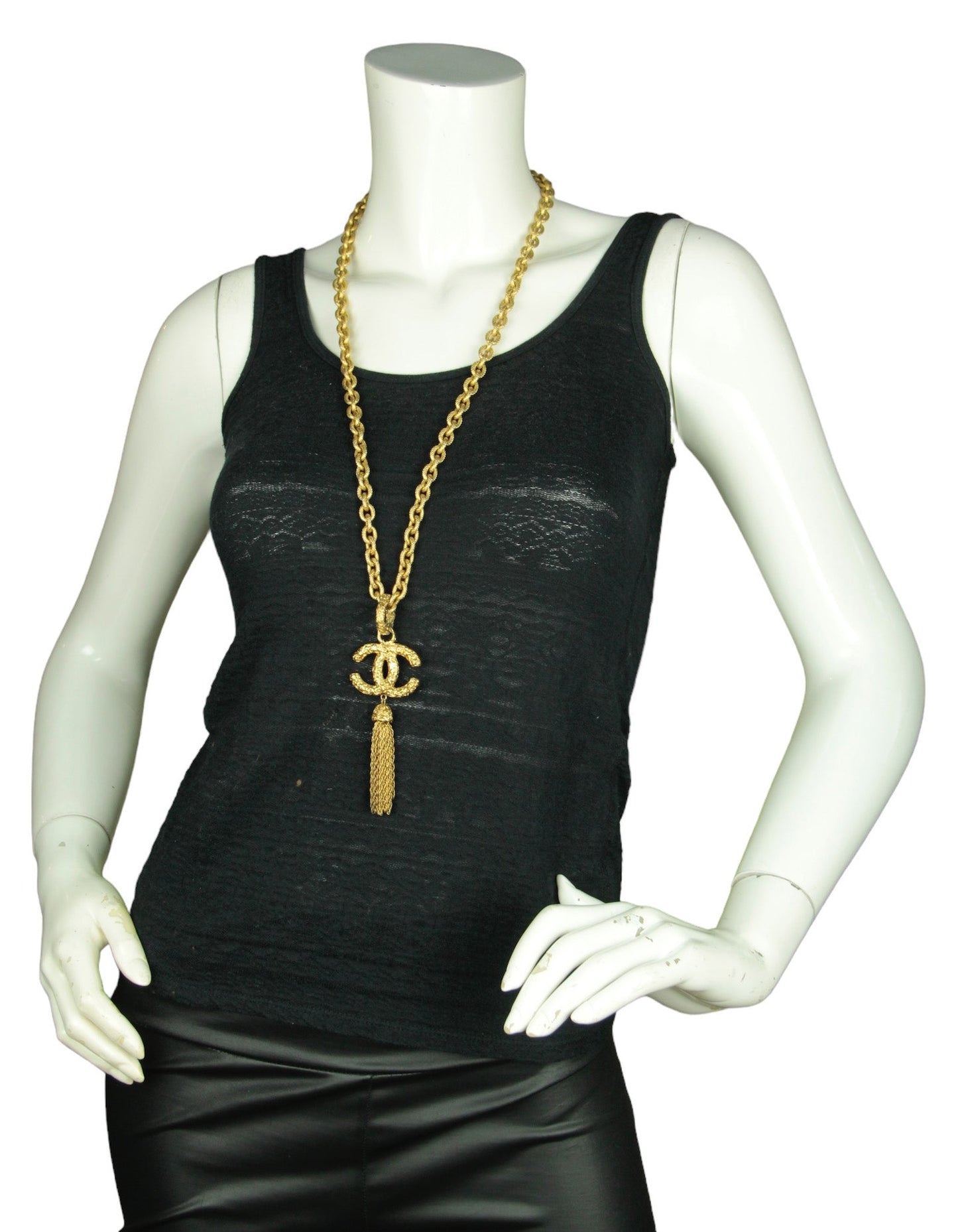 Chanel '90s Gold Vintage Textured CC Tassel Necklace