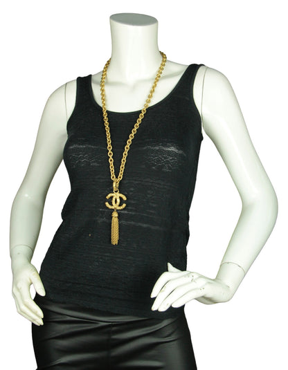 Chanel '90s Gold Vintage Textured CC Tassel Necklace