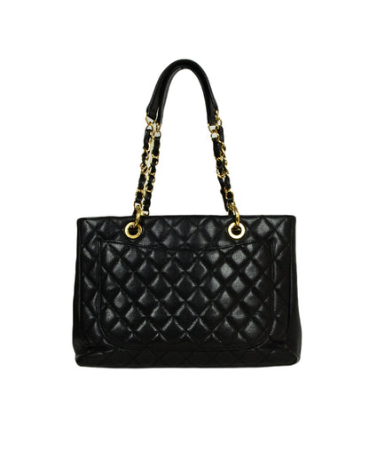 Chanel 2010-2011 Black Caviar Leather Quilted Grand Shopper Tote Discontinued Bag