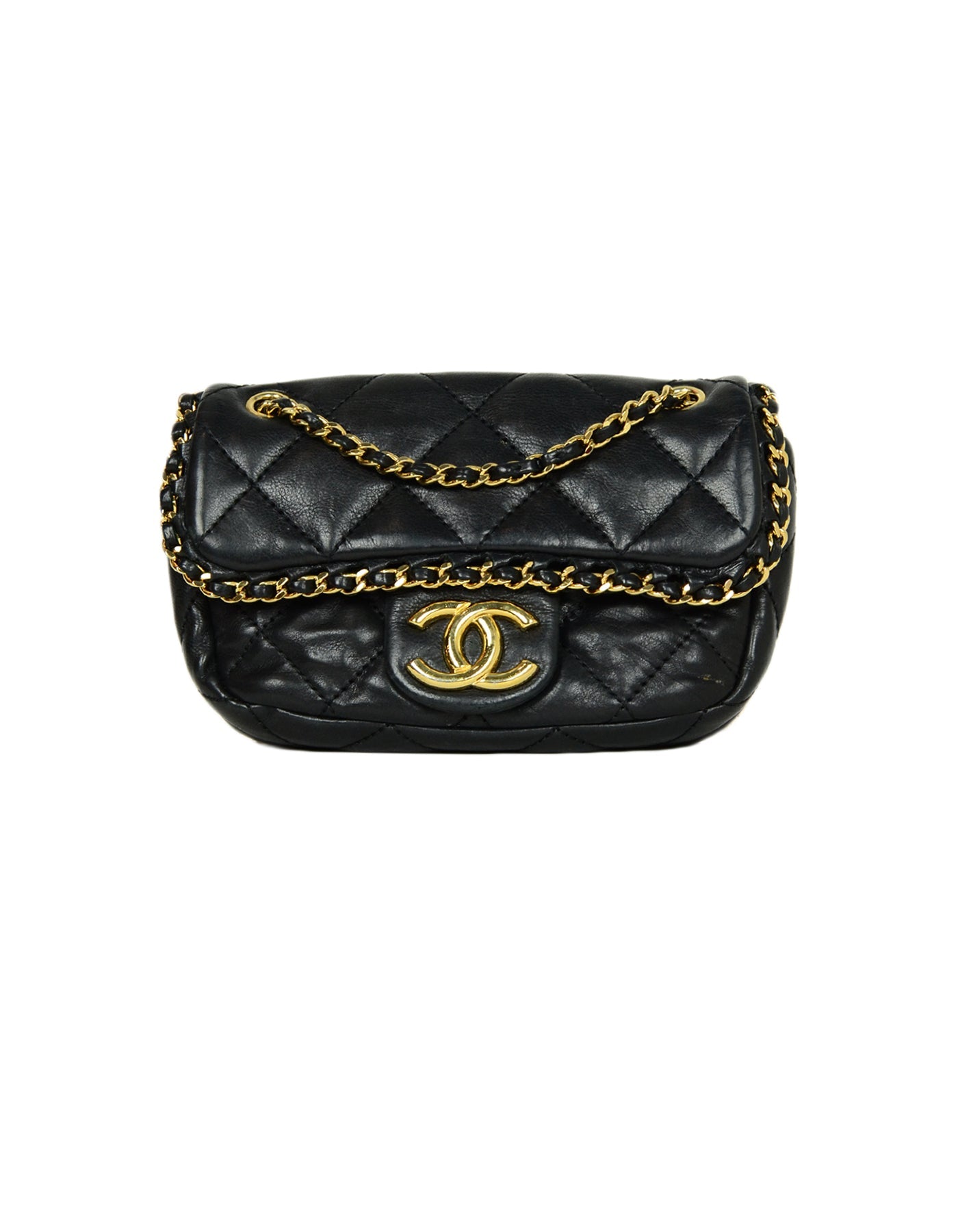 Chanel 2011 Black Lambskin Leather Quilted Mini Chain Me Flap Crossbody Bag