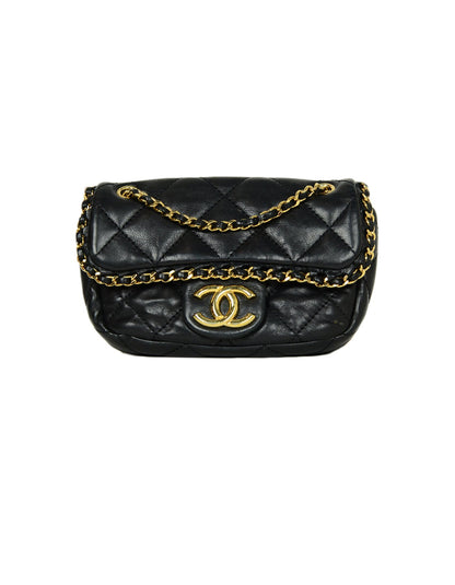 Chanel 2011 Black Lambskin Leather Quilted Mini Chain Me Flap Crossbody Bag