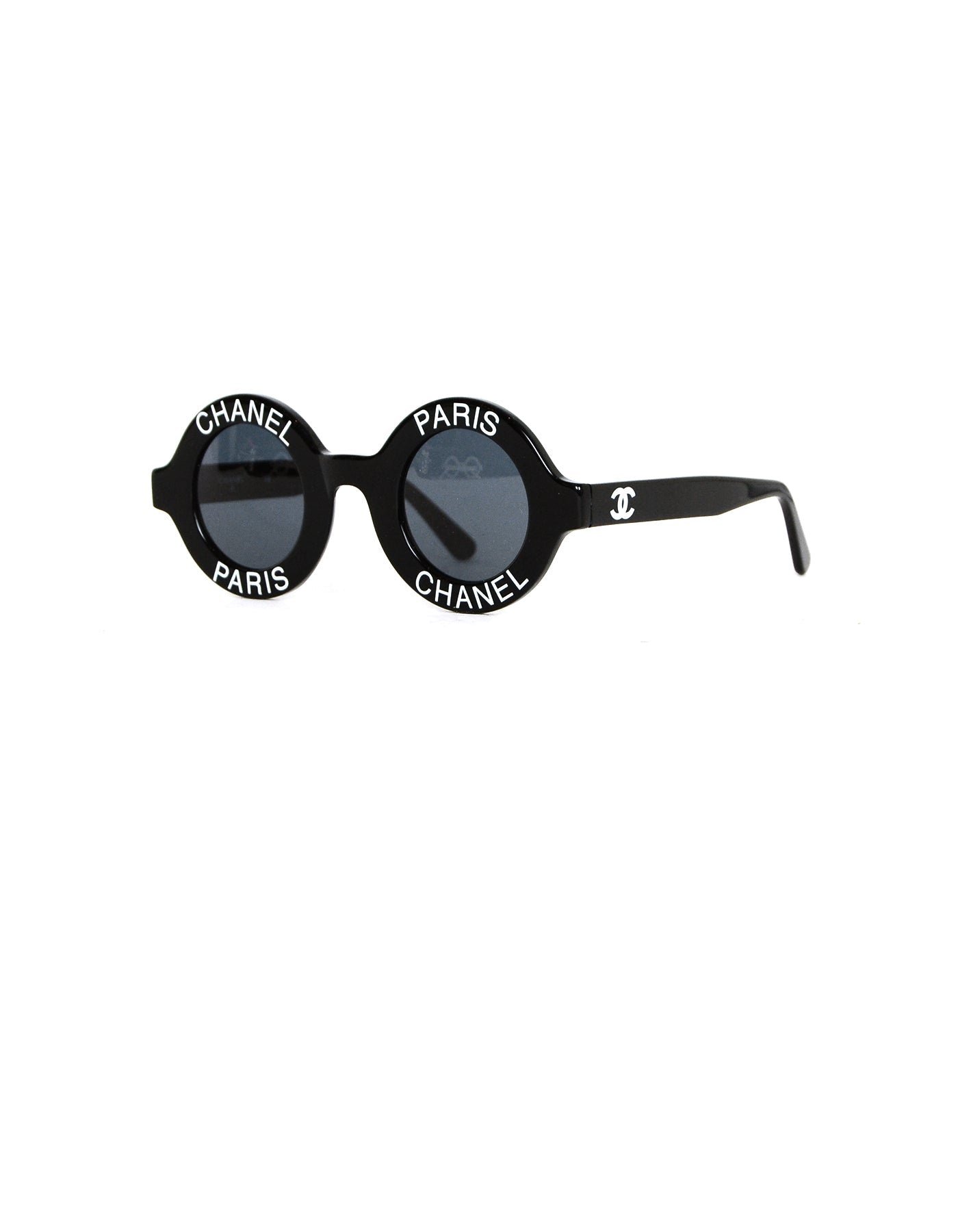 Chanel Vintage '90s Black Round Sunglasses w/ Chanel Paris