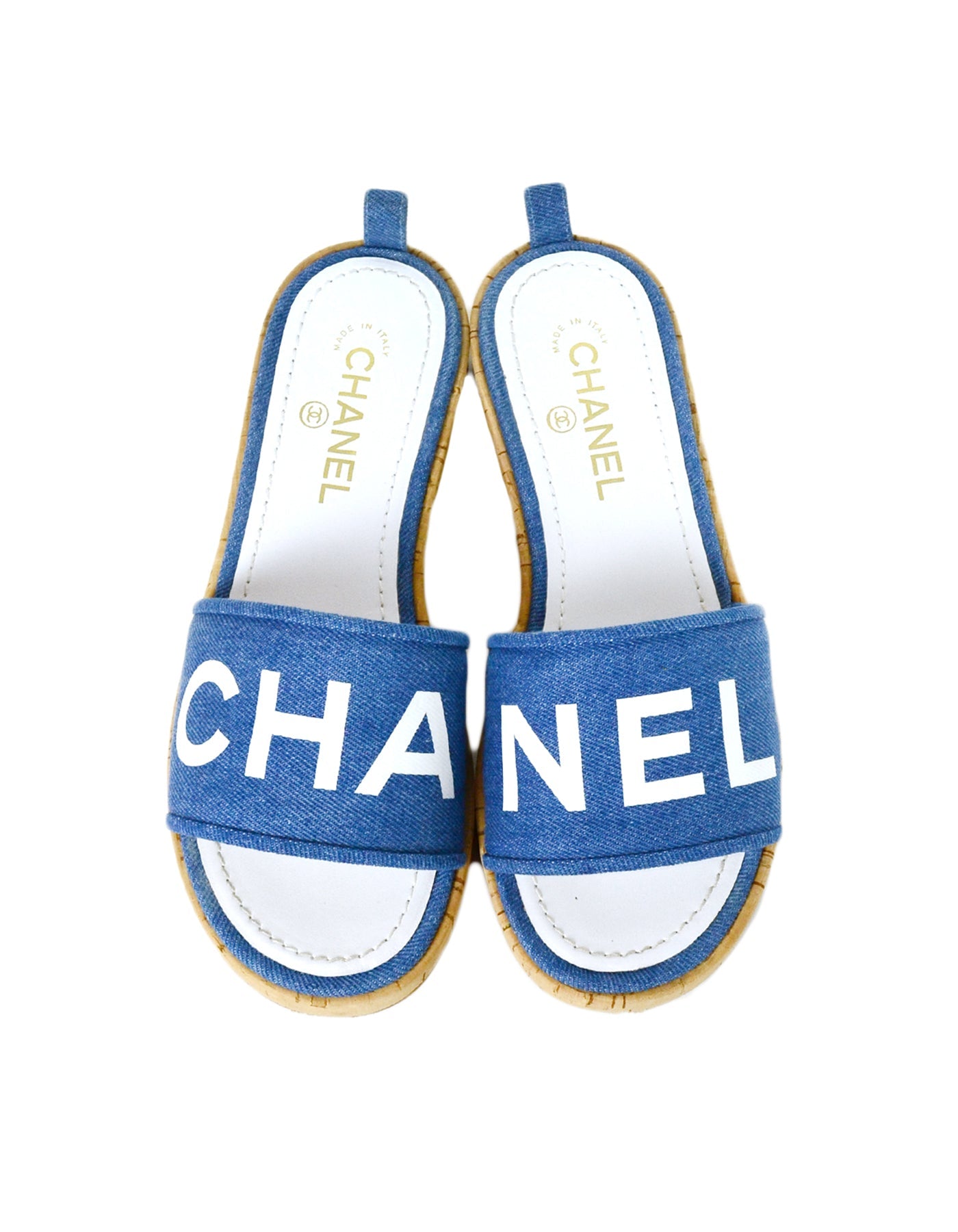 Chanel 2019 Blue Denim Logo Sandal Mules sz 39