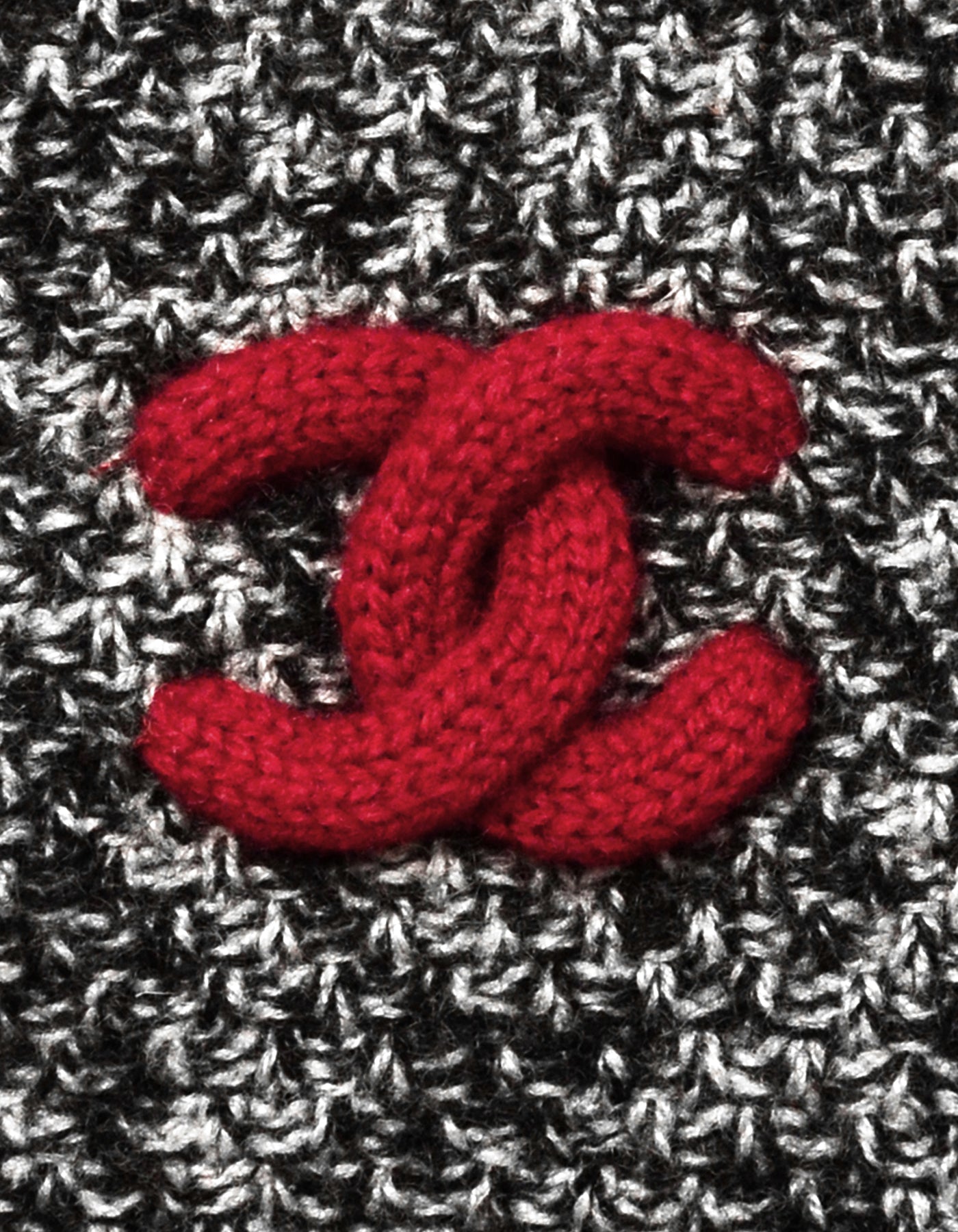 Chanel Black & White Cashmere w/ Red Trim Knit Gloves with Puffy CC Detail sz S/M
